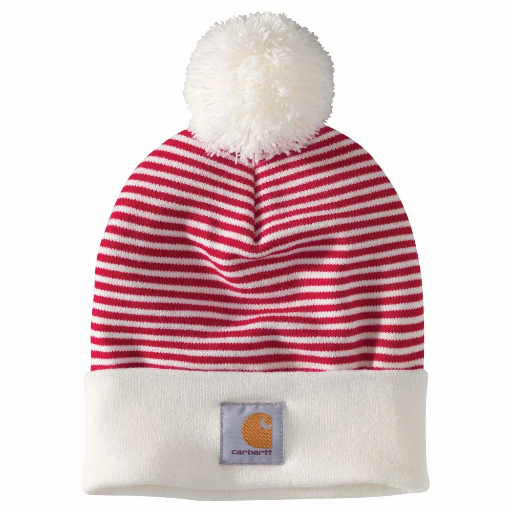 'Carhartt' Adult Knit Pom Pom Cuffed Beanie - Red Stripe 'Carhartt' Adult Knit Pom Pom Cuffed Beanie - Red Stripe -Carhartt