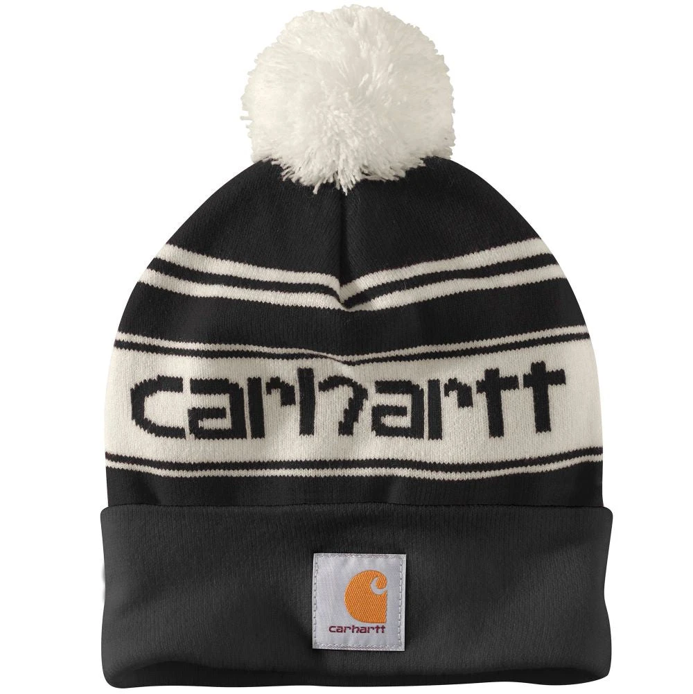 'Carhartt' Adult Knit Pom Pom Cuffed Logo Beanie - Black / White 'Carhartt' Adult Knit Pom Pom Cuffed Logo Beanie - Black / White -Carhartt