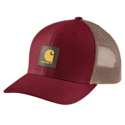 Carhartt Men's Rugged Flex Twill Mesh-Back Logo Patch Cap - Carhartt Burgundy