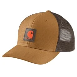Carhartt Men's Rugged Flex Twill Mesh-Back Logo Patch Cap - Carhartt Brown
