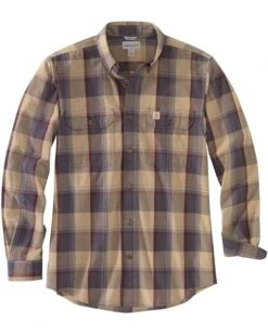Carhartt Men's Petite Original Fit Chambray Long-Sleeve Plaid Shirt